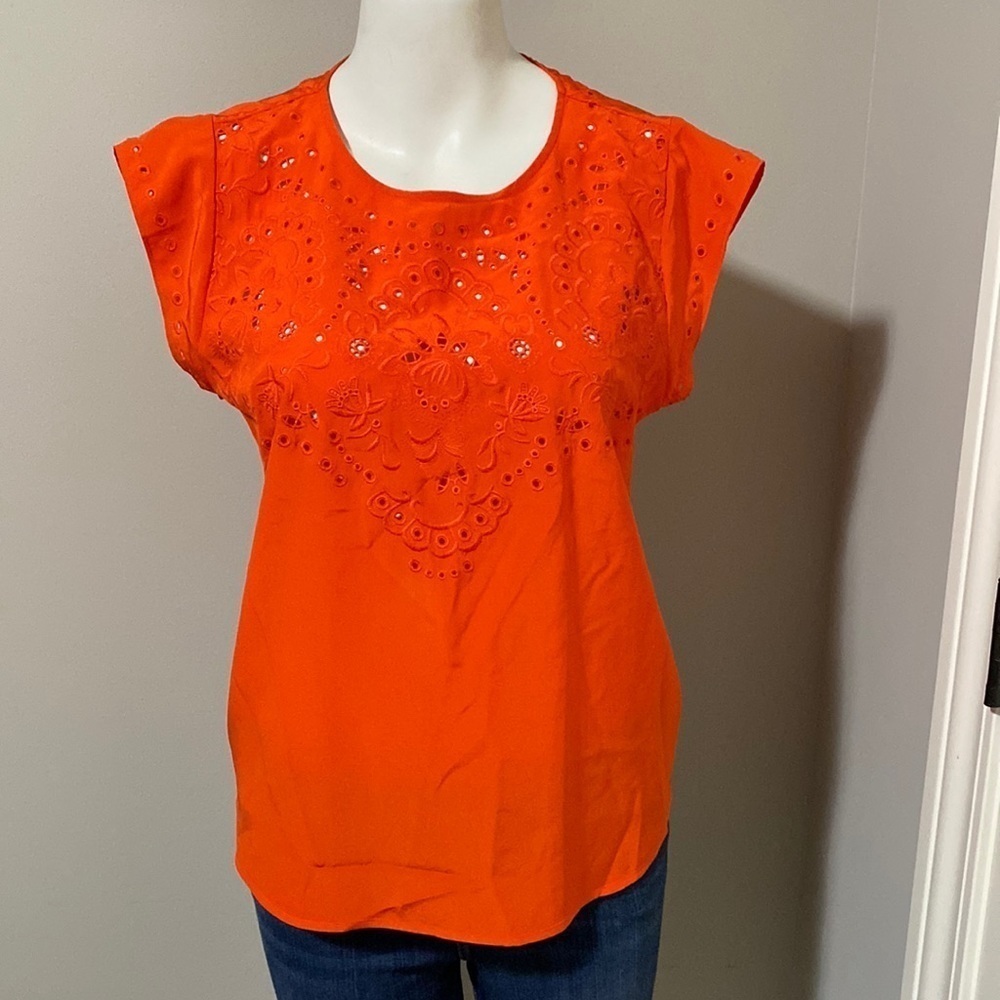 Veronica Beard Womens Silk Crepe Eyelet Sleeveless Top Shirt Red Size 4